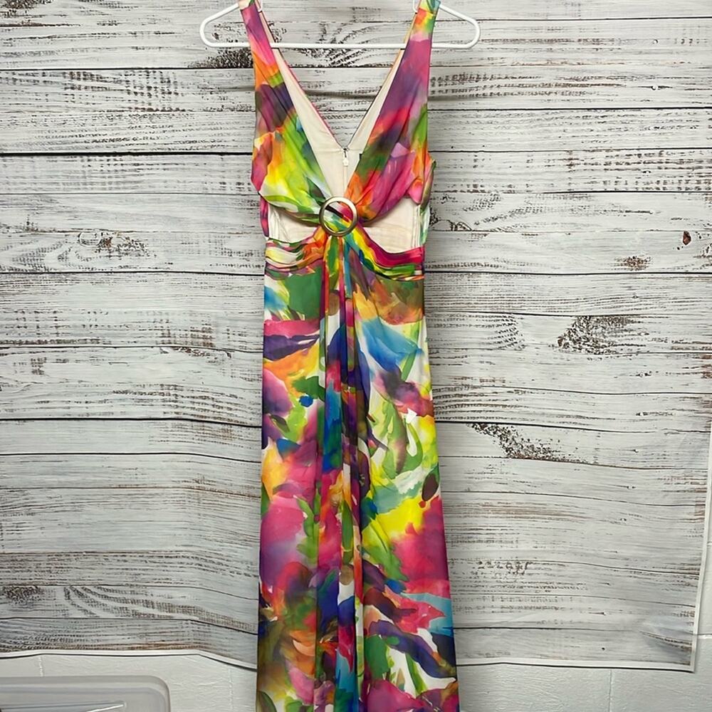 Liv Foster Multicolored-print Gown Colorful Size 0 Cut Outs - Picture 3 of 8